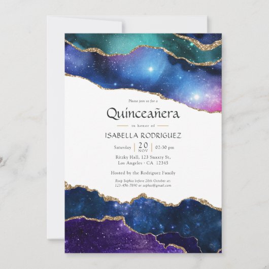 Invitation Galaxy Agate Quinceañera (Devant)