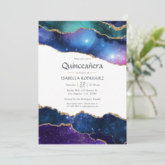 Invitation Galaxy Agate Quinceañera (Debout devant)
