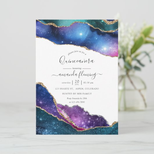 Invitation Galaxy Agate Quinceañera (Debout devant)