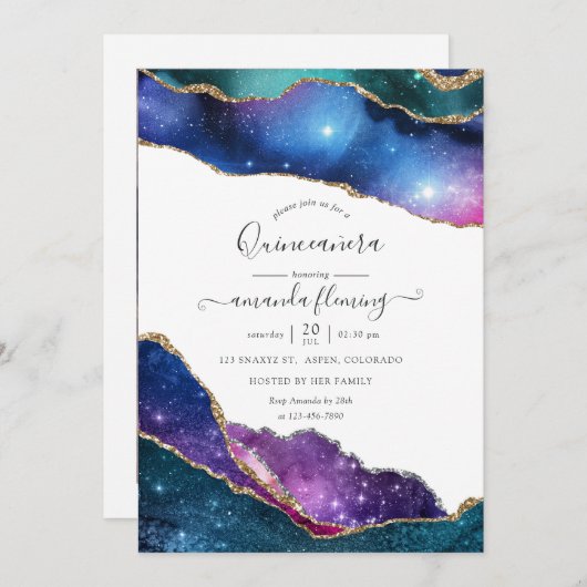 Invitation Galaxy Agate Quinceañera Photo (Devant / Derrière)