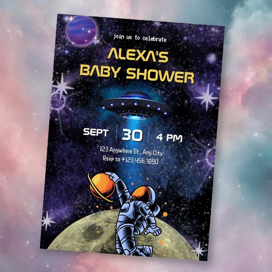 Invitation Galaxy Astronaut moon baby shower