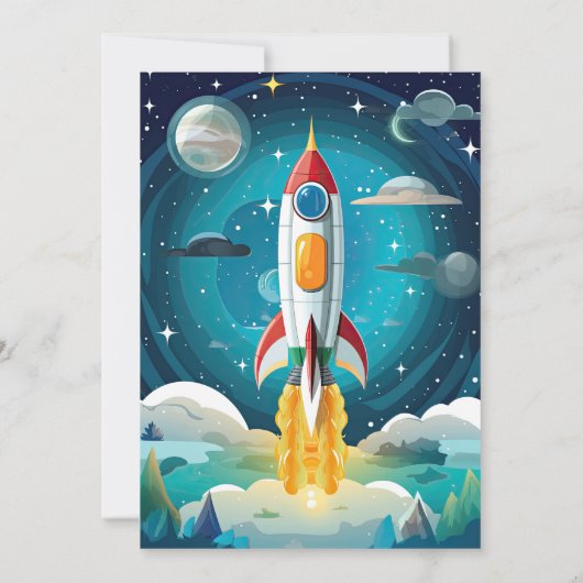 Invitation Galaxy Astronaut Navette spatiale Rocketship Anniv (Dos)