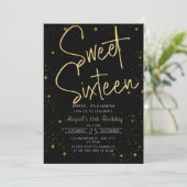 Invitation Galaxy Black Gold Sweet 16e fête d'anniversaire (Debout devant)