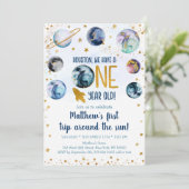 Invitation Galaxy Blue Gold Premier Voyage Autour Du Soleil (Debout devant)