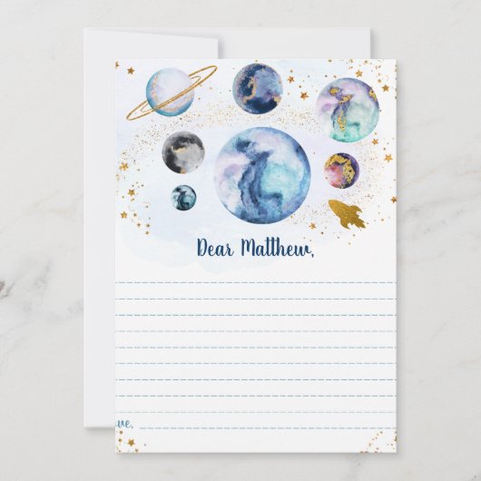 Invitation Galaxy Blue Gold Space Anniversaire Heure Capsule  (Devant)
