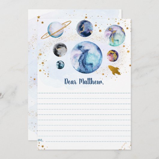 Invitation Galaxy Blue Gold Space Anniversaire Heure Capsule  (Devant / Derrière)