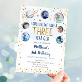 Invitation Galaxy Blue Gold Space Troisième anniversaire