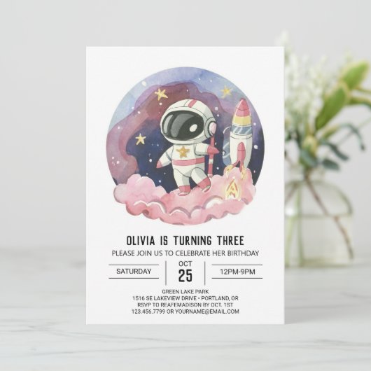 Invitation Galaxy Boho Dream Astronaut Anniversaire (Debout devant)