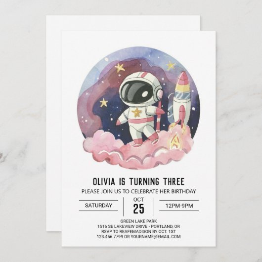 Invitation Galaxy Boho Dream Astronaut Anniversaire (Devant / Derrière)