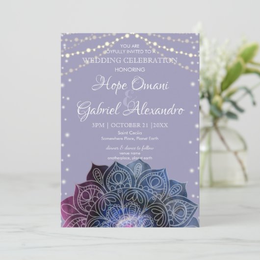 Invitation Galaxy Boho Nebula Mandala Mariage d'ampoule légèr (Debout devant)