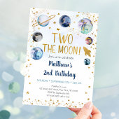 Invitation Galaxy Deux La Lune Bleu Or l'espace extra-atmosph