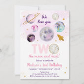 Invitation Galaxy Deux La Lune Rose Or l'espace extra-atmosph (Devant)