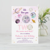 Invitation Galaxy Deux La Lune Rose Or l'espace extra-atmosph (Debout devant)