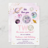 Invitation Galaxy Deux La Lune Rose Or l'espace extra-atmosph (Devant / Derrière)