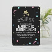 Invitation Galaxy Faux Gold Stars Confetti Space Anniversaire (Debout devant)