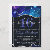Invitation Galaxy & Faux Parties scintillant argent Agate Swe (Devant)