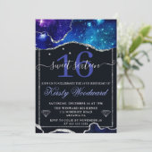 Invitation Galaxy & Faux Parties scintillant argent Agate Swe (Debout devant)