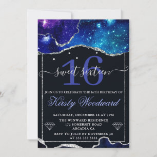 Invitation Galaxy & Faux Parties scintillant argent Agate Swe