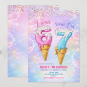 Invitation Galaxy Glitter J'avais 6 ans Maintenant 7 ans Glac (Devant / Derrière)