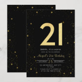 Invitation Galaxy Modern Black and Gold 21ème anniversaire fê (Devant / Derrière)