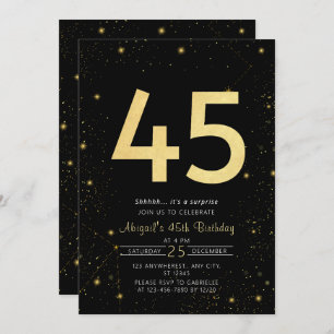 Invitation Galaxy Modern Black and Gold 45e fête d'anniversai