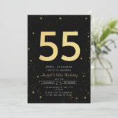 Invitation Galaxy Modern Black and Gold 55e fête d'anniversai (Debout devant)