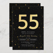 Invitation Galaxy Modern Black and Gold 55e fête d'anniversai (Devant / Derrière)