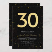 Invitation Galaxy moderne Black and Gold 30e fête d'anniversa (Devant / Derrière)