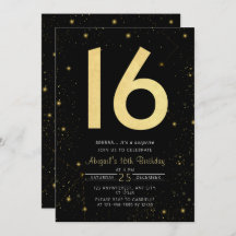 Galaxy moderne Black Gold Sweet 16e fête d'anniver