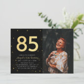 Invitation Galaxy moderne Photo Black Gold 85e fête d'anniver (Debout devant)