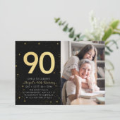 Invitation Galaxy moderne Photo Black Gold 90e fête d'anniver (Debout devant)