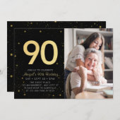 Invitation Galaxy moderne Photo Black Gold 90e fête d'anniver (Devant / Derrière)