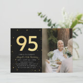 Invitation Galaxy moderne Photo Black Gold 95e fête d'anniver (Debout devant)