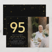 Invitation Galaxy moderne Photo Black Gold 95e fête d'anniver (Devant / Derrière)
