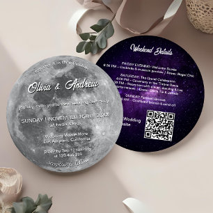 Invitation Galaxy moderne QR Code Pleine lune Mariage