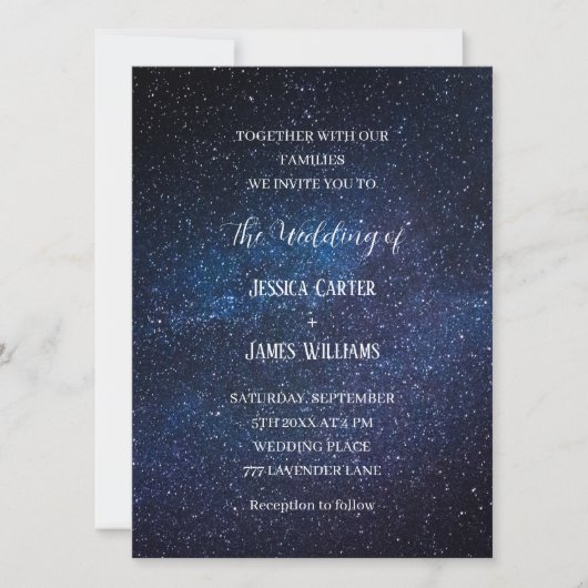 Invitation Galaxy Navy Blue Sky Starry Mariage de nuit (Devant)