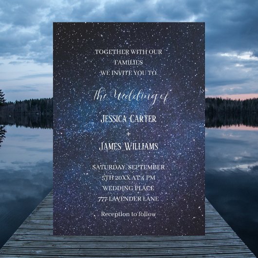 Invitation Galaxy Navy Blue Sky Starry Mariage de nuit