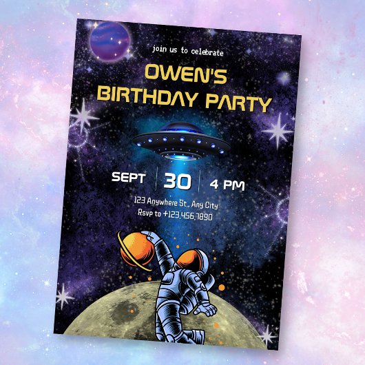Invitation Galaxy Planet Astronaut moon birthday