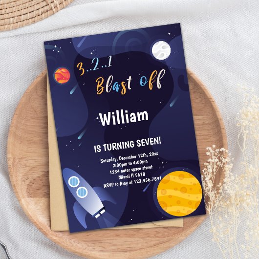 Invitation Galaxy Rocket Thème pour enfants