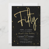 Invitation Galaxy Script Black and Gold 50th Birthday Party (Devant)