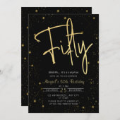 Invitation Galaxy Script Black and Gold 50th Birthday Party (Devant / Derrière)