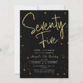 Invitation Galaxy Script Black and Gold 75e fête d'anniversai (Devant)