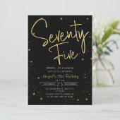 Invitation Galaxy Script Black and Gold 75e fête d'anniversai (Debout devant)
