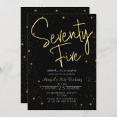 Invitation Galaxy Script Black and Gold 75e fête d'anniversai (Devant / Derrière)