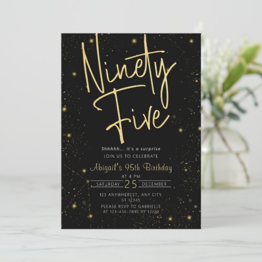 Invitation Galaxy Script Black and Gold 95e fête d'anniversai (Debout devant)