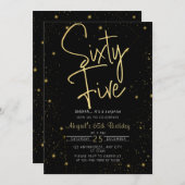Invitation Galaxy Script Noir et Or 65e fête d'anniversaire (Devant / Derrière)