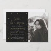 Invitation Galaxy Script Photo Black and Gold Anniversaire Pa (Devant)