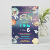 Invitation Galaxy Space Astronaut Planets Girl Birthday Photo (Debout devant)