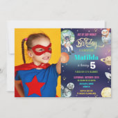 Invitation Galaxy Space Astronaut Planets Girl Birthday Photo (Devant)