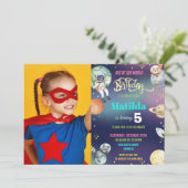 Invitation Galaxy Space Astronaut Planets Girl Birthday Photo (Debout devant)